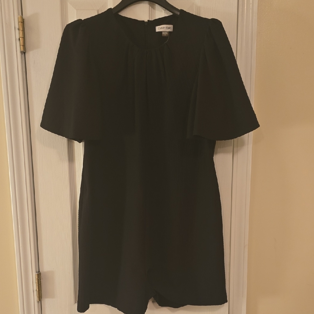 Calvin Klein Black Sheath Dress with Flutter Sleeves